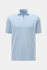 BRAUN Hamburg Jersey-Poloshirt hellblau, Slim Fit, reine Baumwolle, offene Kragenleiste, seitliche Saumschlitze, frontale Nahaufnahme