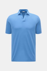 BRAUN Hamburg Jersey-Poloshirt blau in Slim Fit, reine Baumwolle, offene Kragenleiste, seitliche Saumschlitze, Frontalansicht.