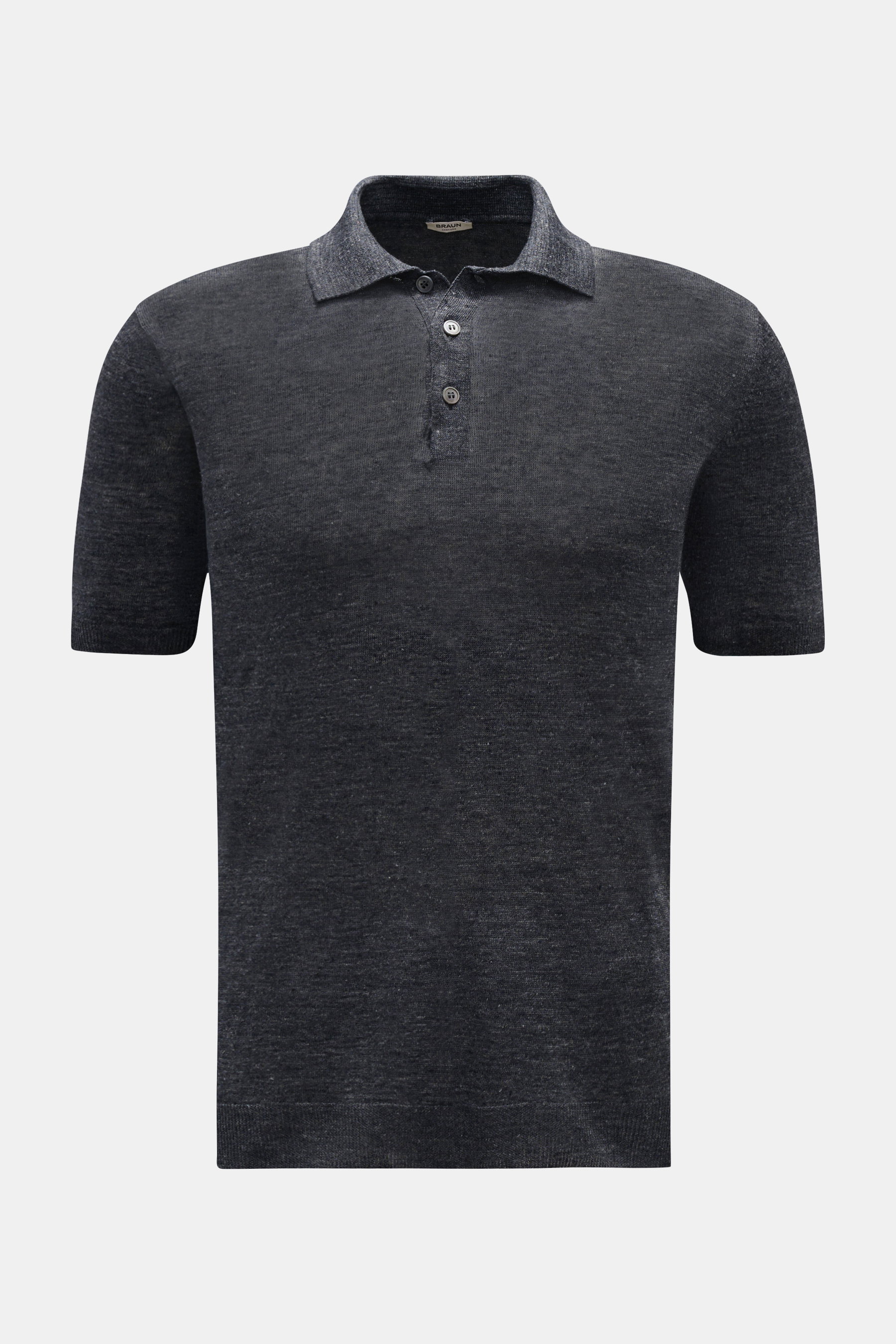 Gran Sasso Leinen Kurzarm-Strickpolo dunkelgrau, Slim Fit, reine Leinenstruktur, Polokragen, Drei-Knopf-Leiste, Rippbündchen, Frontansicht