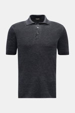 Gran Sasso Leinen Kurzarm-Strickpolo dunkelgrau, Slim Fit, reine Leinenstruktur, Polokragen, Drei-Knopf-Leiste, Rippbündchen, Frontansicht