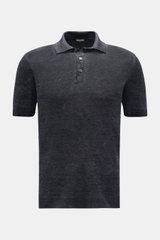 Gran Sasso Leinen Kurzarm-Strickpolo dunkelgrau, Slim Fit, reine Leinenstruktur, Polokragen, Drei-Knopf-Leiste, Rippbündchen, Frontansicht