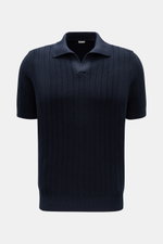 Gran Sasso Kurzarm-Strickpolo navy, Slim Fit, aus reiner Baumwolle mit markantem Strickbild, offener Kragenleiste und breiten Rippbündchen, frontale Perspektive.