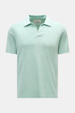 MC2 Saint Barth Frottee-Poloshirt 'Jeremy' mintgrün, Slim Fit, weicher Griff, offener Kragen, kurze Saumschlitze, frontal fotografiert.