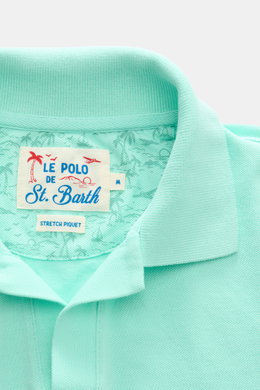 MC2 Saint Barth Poloshirt 'Charles' mintgrün, Detailaufnahme von oben auf den elastischen Baumwoll-Piqué-Kragen mit Label und weichem Griff