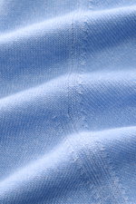 Close-up view of the light blue melange knit fabric of the Moorer Kurzarm-Strickpolo 'Coty' showing fine stitching and soft texture. Mehr als ein Basic: Für das Strickpolo 'Coty' kombiniert MOORER gekämmte Baumwolle mit Baumwoll-Crêpe und schafft so spann