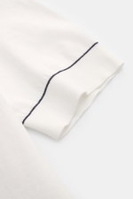 Filippo de Laurentiis Kurzarm-Strickhemd offwhite, Detailaufnahme Ärmel mit Kontraststreifen, reine Baumwolle, Slim Fit, weicher Griff.