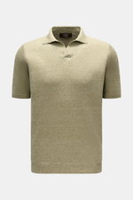 Front view of Filippo de Laurentiis Kurzarm-Strickpolo "Skipper" grün/creme meliert, a short-sleeve knit polo with two-tone melange look. Für legere Sommerlooks: Mit seiner zweifarbigen Melangeoptik und unvergleichlichem Tragekomfort wird das Kurzarm-Stri