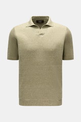 Front view of Filippo de Laurentiis Kurzarm-Strickpolo "Skipper" grün/creme meliert, a short-sleeve knit polo with two-tone melange look. Für legere Sommerlooks: Mit seiner zweifarbigen Melangeoptik und unvergleichlichem Tragekomfort wird das Kurzarm-Stri