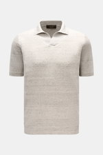 Front view of the Filippo de Laurentiis Kurzarm-Strickpolo 'Skipper' grau/anthrazit meliert, a slim fit short-sleeve knit polo with a classic collar and open placket, made from a soft linen-cotton blend with a fine knit texture and comfortable ribbed cuff