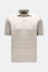 Front view of the Filippo de Laurentiis Kurzarm-Strickpolo 'Skipper' grau/anthrazit meliert, a slim fit short-sleeve knit polo with a classic collar and open placket, made from a soft linen-cotton blend with a fine knit texture and comfortable ribbed cuff
