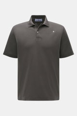 Front view of Stone Island Polo shirt 'Stellina' dark grey, piqué made of pure cotton, textured feel, garment dyed, slim fit, typical polo collar, two-button placket with snap fasteners, subtle Stellina stitching on the front.