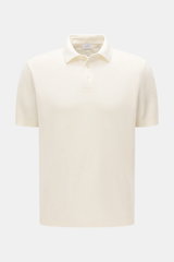 Vorderansicht des cremefarbenen 04651/ A trip in a bag Poloshirt 'Wool TP' mit Piqué aus Baumwolle und Wolle, Slim Fit, klassischem Polokragen, glatter Drei-Knopf-Leiste, kleinem Weblabel in der Seitennaht und komfortablen Rippbündchen, weicher Griff.