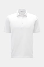 Stefan Brandt Jersey-Poloshirt 'Luca' weiß, Slim Fit, aus reiner Sea Island Baumwolle, weiche Haptik, Polokragen, Drei-Knopf-Leiste, Saumschlitze, leicht verlängerte Rückseite, frontale Sicht