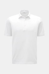 Stefan Brandt Jersey-Poloshirt 'Luca' weiß, Slim Fit, aus reiner Sea Island Baumwolle, weiche Haptik, Polokragen, Drei-Knopf-Leiste, Saumschlitze, leicht verlängerte Rückseite, frontale Sicht