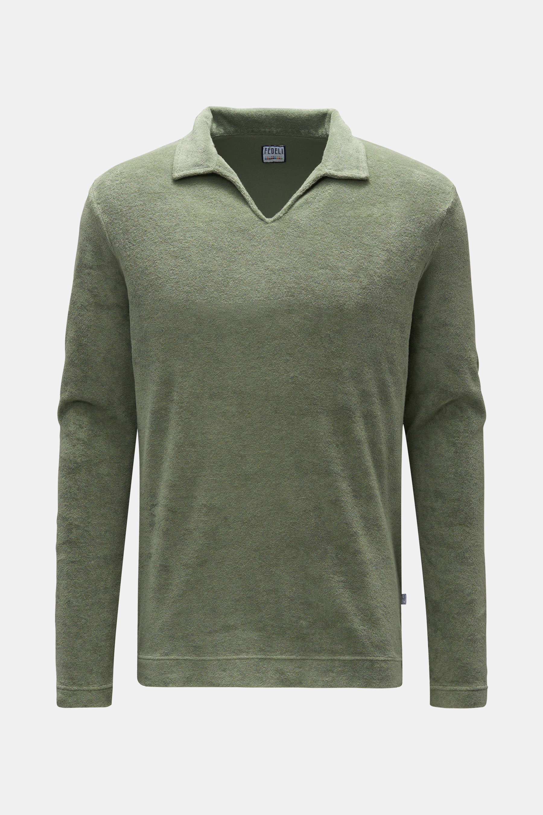 Fedeli Frottee Longsleeve-Poloshirt 'Peter' graugrün