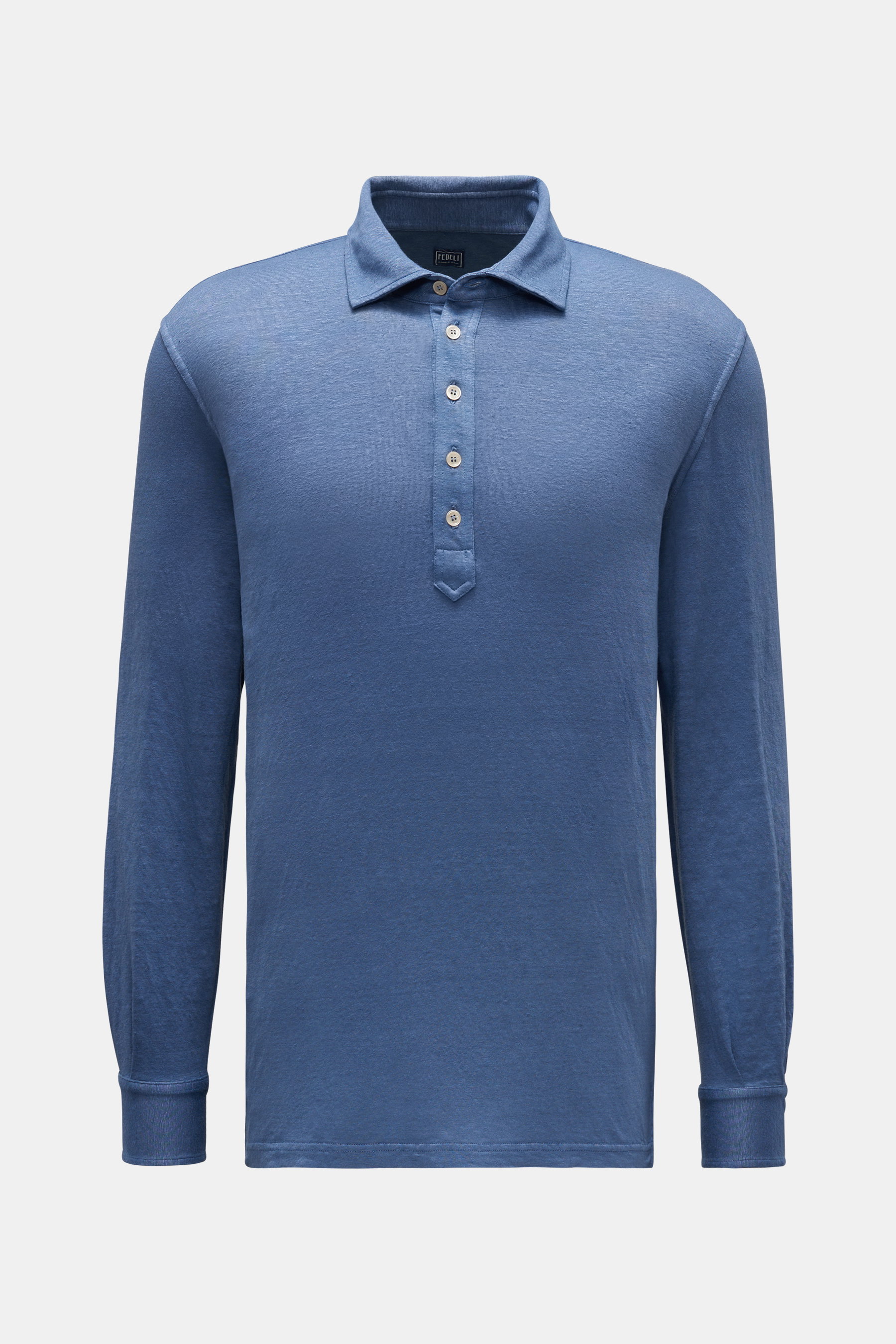 Fedeli Leinen Longsleeve-Poloshirt 'Five ML' rauchblau