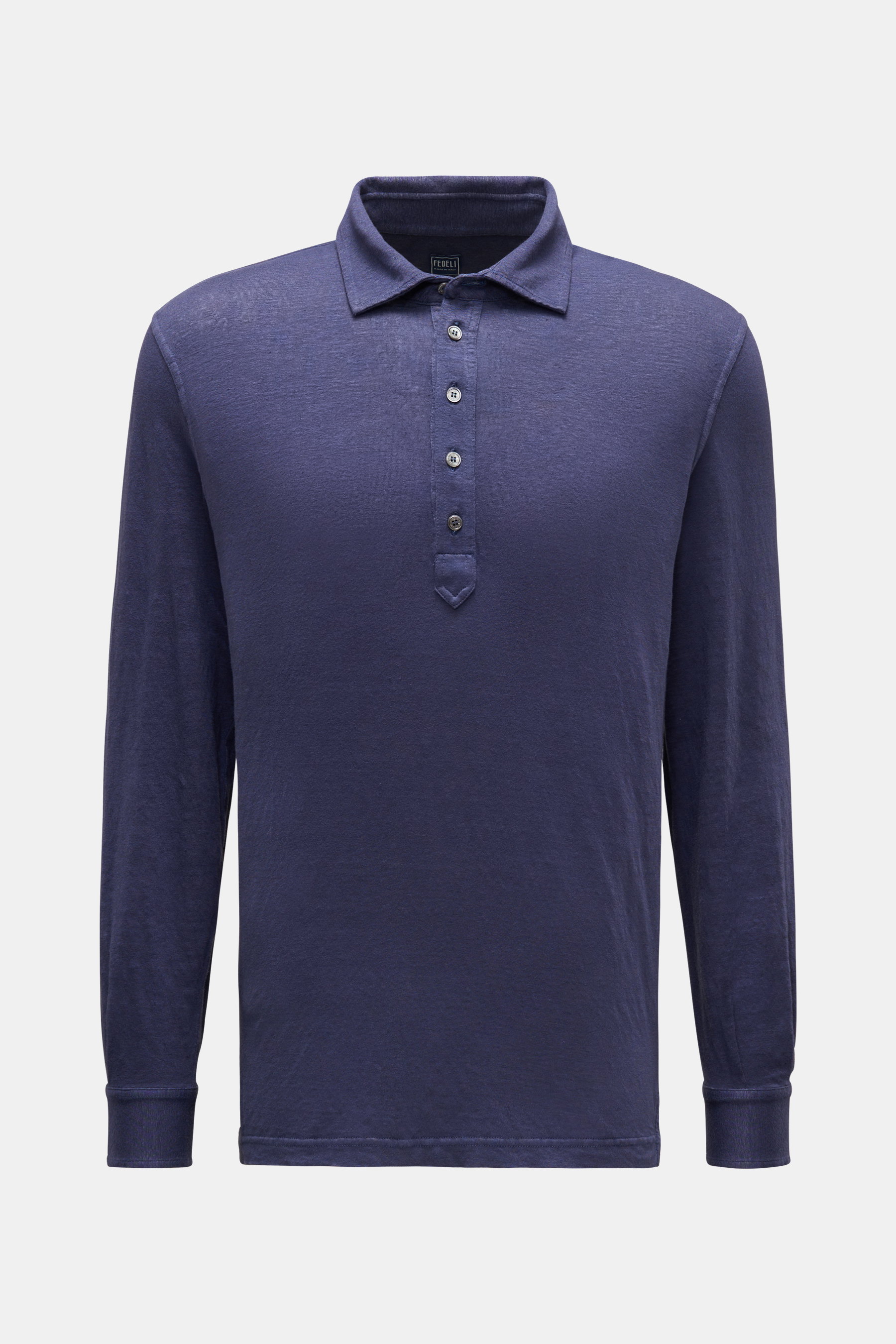 Fedeli Leinen Longsleeve-Poloshirt 'Five ML' graublau