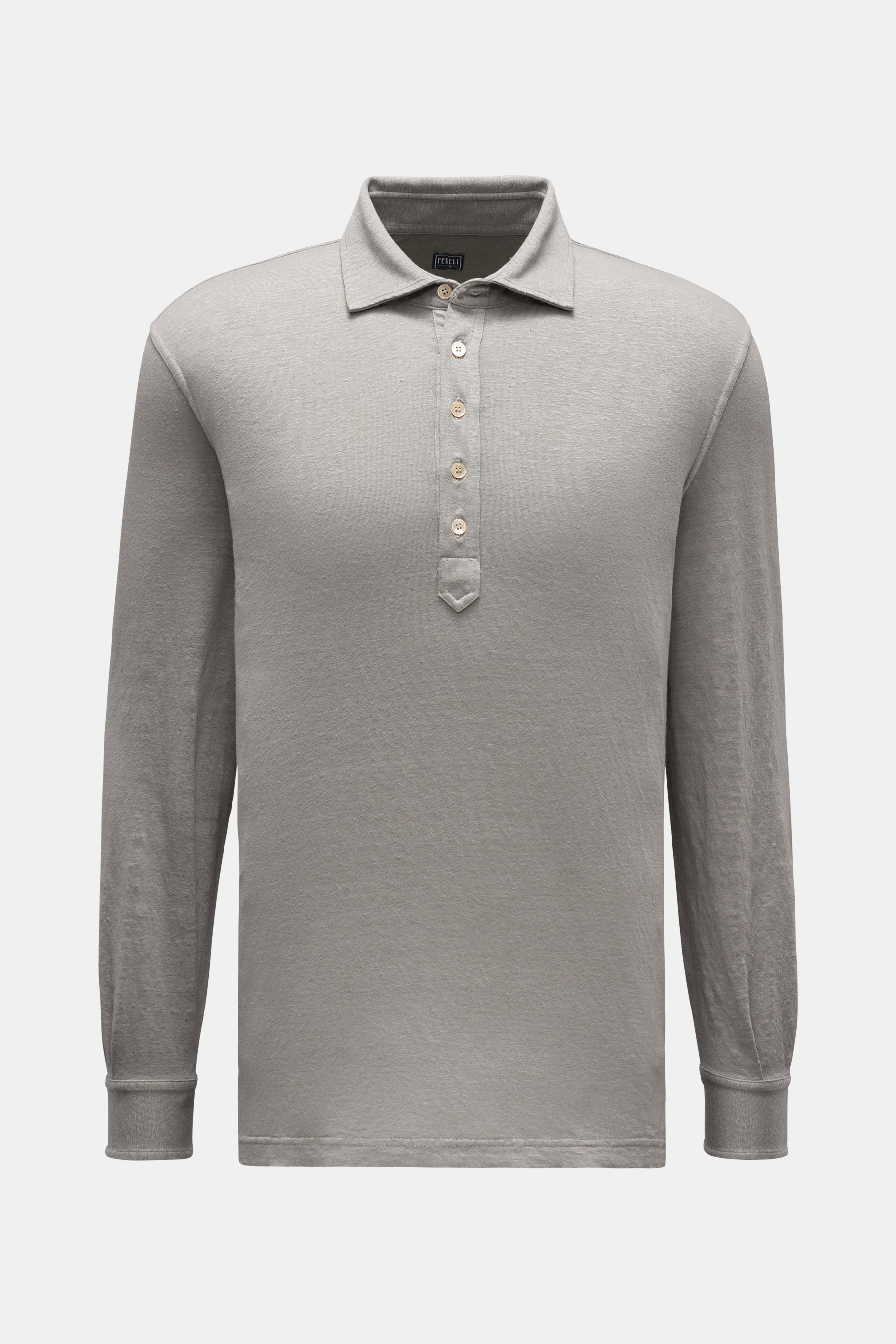 Fedeli Leinen Longsleeve-Poloshirt 'Five ML' grau