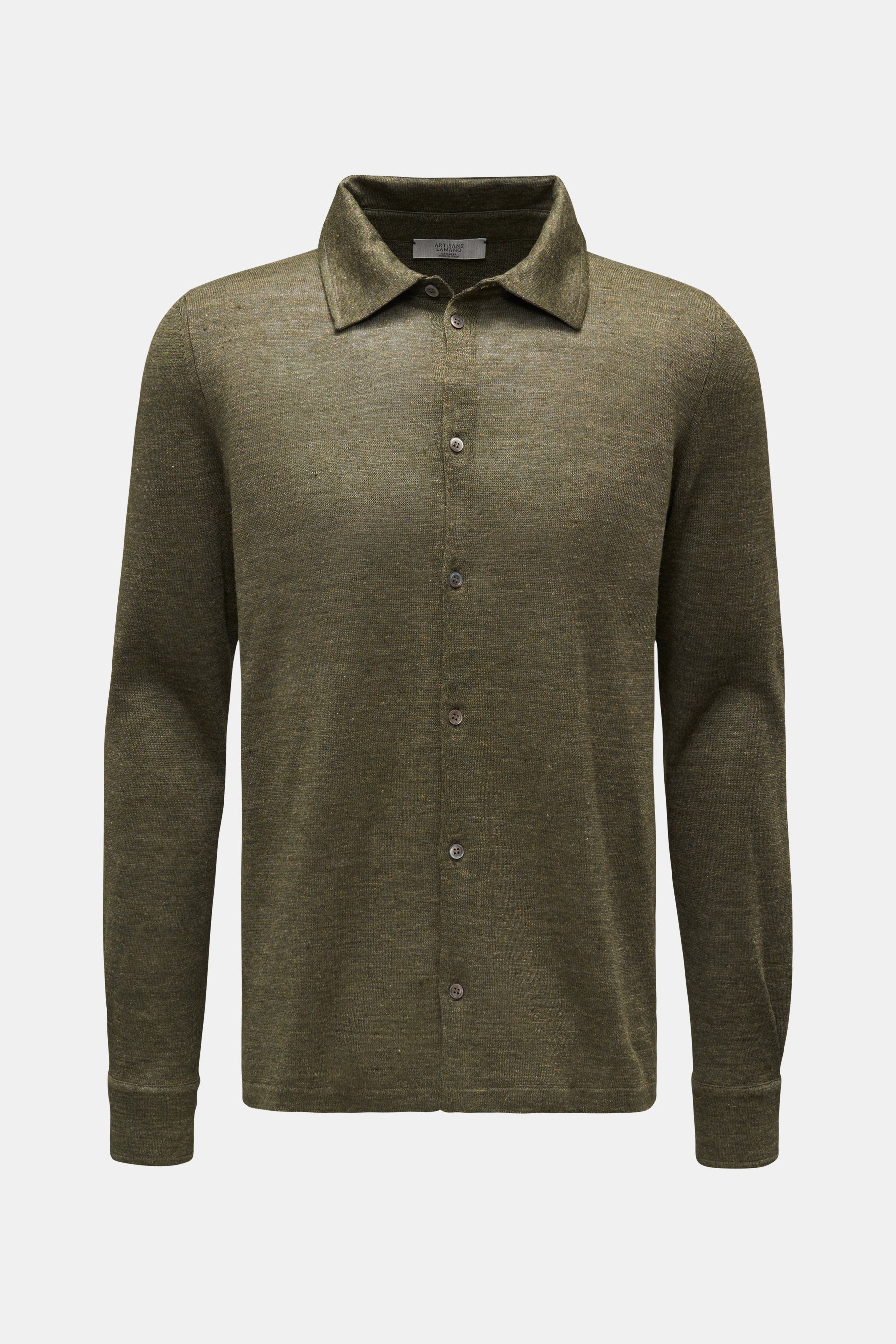 Lamano Artisans Strickhemd schmaler Kragen oliv