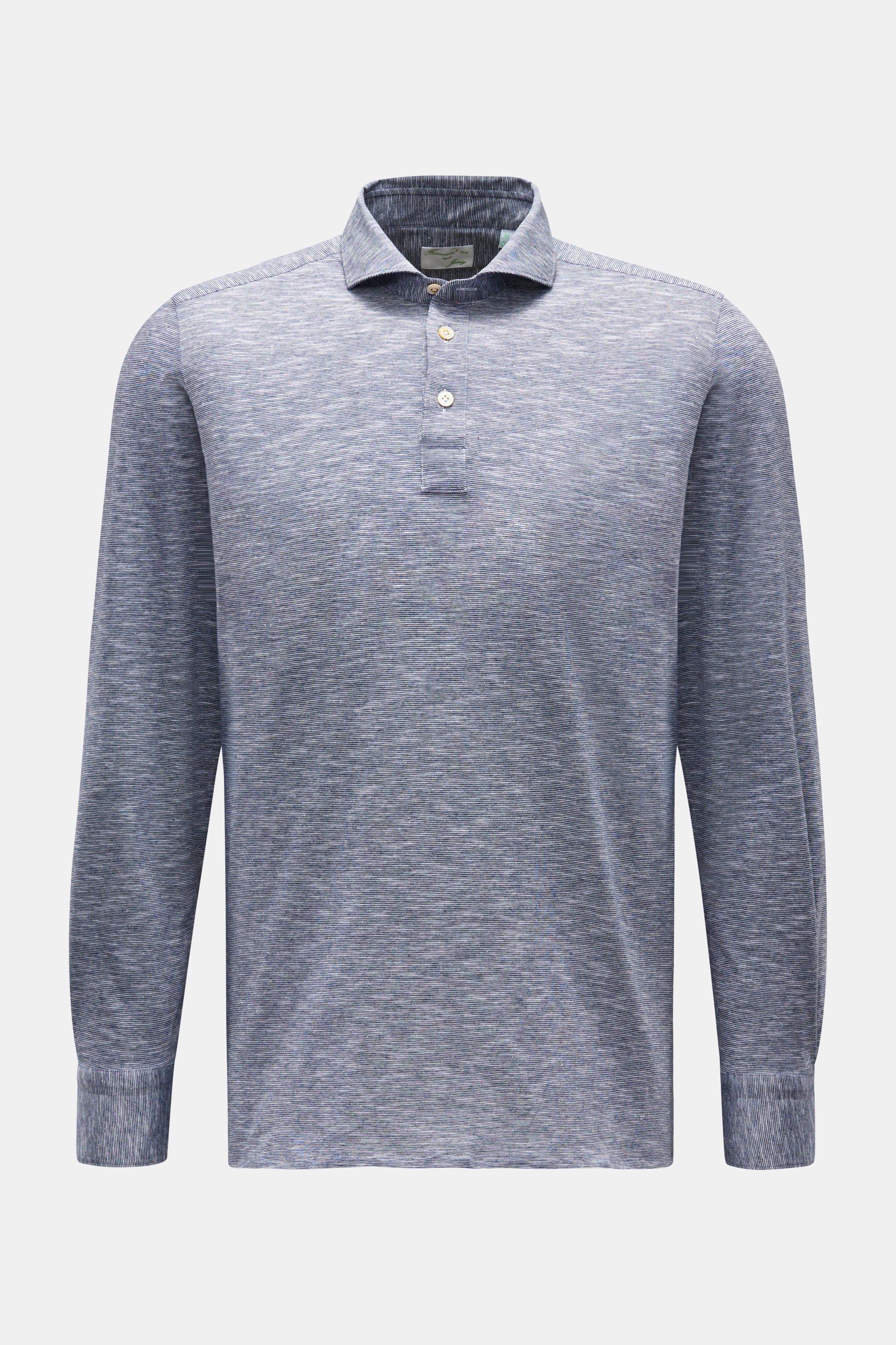 Finamore Longsleeve-Poloshirt 'Orlando' dark navy/weiß gestreift