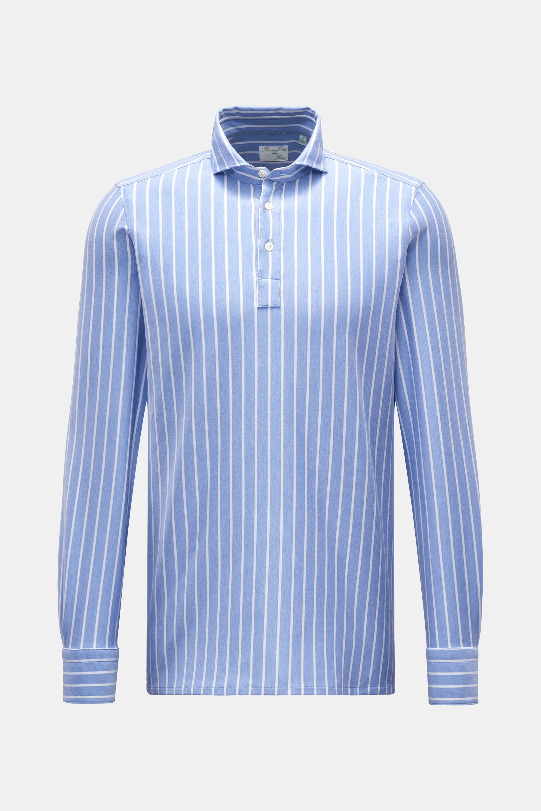 Finamore Jersey Longsleeve-Poloshirt 'Achille Orlando' Haifisch-Kragen blau/weiß gestreift