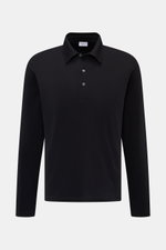 Front view of the 04651/ A trip in a bag Longsleeve-Poloshirt schwarz, a black long-sleeve polo shirt made of soft cotton-cashmere piqué jersey with regular fit, structured collar, three-button placket, and small side seam label.

Additional description: 