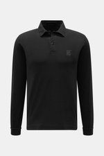 Stone Island Longsleeve-Poloshirt 'Ghost Piece' schwarz, frontal fotografiert, aus Baumwoll-Jersey, extra slim fit, tonales Kompasslogo.
