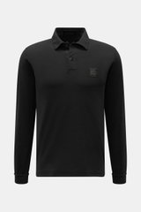Stone Island Longsleeve-Poloshirt 'Ghost Piece' schwarz, frontal fotografiert, aus Baumwoll-Jersey, extra slim fit, tonales Kompasslogo.