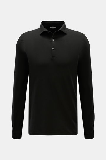 Front view of Gran Sasso Jersey long sleeve polo shirt black in slim fit with shark collar, three-button placket, and barrel cuffs.

Description: <p>Sporty style for the new season: BRAUN HAMBURG has processed pure cotton into comfortable jersey to make t