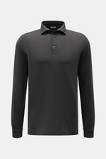 BRAUN Hamburg Jersey Longsleeve-Poloshirt anthrazit, frontal fotografiert, Slim Fit, Baumwoll-Jersey, Haifischkragen, Drei-Knopf-Leiste, Sportmanschette, Saumschlitze.