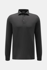 BRAUN Hamburg Jersey Longsleeve-Poloshirt anthrazit, frontal fotografiert, Slim Fit, Baumwoll-Jersey, Haifischkragen, Drei-Knopf-Leiste, Sportmanschette, Saumschlitze.