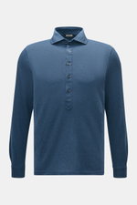 BRAUN Hamburg Longsleeve-Poloshirt graublau, Frontansicht, Slim Fit, Baumwoll-Piqué, Haifisch-Kragen, Fünf-Knopf-Leiste, Sportmanschette.