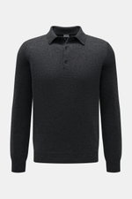 von Braun Cashmere Strickpolo anthrazit meliert, Slim Fit, feines Strickbild, Drei-Knopf-Leiste, Polokragen, elastische Rippbündchen, frontal fotografiert