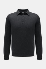 von Braun Cashmere Strickpolo anthrazit meliert, Slim Fit, feines Strickbild, Drei-Knopf-Leiste, Polokragen, elastische Rippbündchen, frontal fotografiert