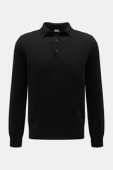 von Braun Cashmere Strickpolo schwarz, frontal fotografiert, Slim Fit, feines Strickbild, Polokragen, Drei-Knopf-Leiste, elastische Rippbündchen, reiner Cashmere