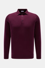 von Braun Cashmere Strickpolo bordeaux in Slim Fit, Frontaufnahme, edles Basic aus weichem, reinem mongolischem Cashmere, Polokragen, Drei-Knopf-Leiste, elastische Rippbündchen