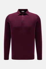 von Braun Cashmere Strickpolo bordeaux in Slim Fit, Frontaufnahme, edles Basic aus weichem, reinem mongolischem Cashmere, Polokragen, Drei-Knopf-Leiste, elastische Rippbündchen