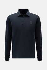 Stone Island Longsleeve Jersey-Poloshirt 'Ghost Piece' navy, frontal fotografiert, Slim Fit, Baumwolljersey, Kompass-Logo, Polokragen, zwei Knöpfe, Sportmanschette, tonales Weblabel.