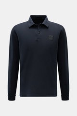Stone Island Longsleeve Jersey-Poloshirt 'Ghost Piece' navy, frontal fotografiert, Slim Fit, Baumwolljersey, Kompass-Logo, Polokragen, zwei Knöpfe, Sportmanschette, tonales Weblabel.