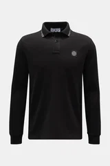 Front view of Stone Island Long sleeve polo shirt black in pure cotton jersey, slim fit with contrasting striped collar and tonal logo patch.

Description: <p>Create casual outfits that work with this classic long sleeve polo shirt in an understated sport