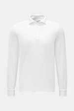 Fedeli Jersey Longsleeve-Poloshirt 'Zero' weiß, Frontansicht, Slim Fit aus glattem Jersey, Perlmuttknöpfe, Polokragen, Sportmanschette, Saumschlitze.