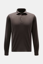 Fedeli Jersey Longsleeve-Poloshirt 'Zero' dunkelgrau, Frontansicht, Slim Fit aus sanfter Giza-Bio-Baumwolle mit Perlmuttknöpfen.