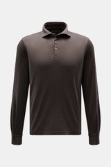 Fedeli Jersey Longsleeve-Poloshirt 'Zero' dunkelgrau, Frontansicht, Slim Fit aus sanfter Giza-Bio-Baumwolle mit Perlmuttknöpfen.
