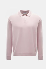 Maison Kitsuné Strickpolo altrosa, Frontansicht, Regular Fit, Strick aus reiner Wolle, geschmeidiger Griff, feines Strickbild, zwei-Knopf-Leiste, typischer Polokragen, Fuchs-Patch, Rippbündchen.