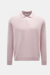 Maison Kitsuné Strickpolo altrosa, Frontansicht, Regular Fit, Strick aus reiner Wolle, geschmeidiger Griff, feines Strickbild, zwei-Knopf-Leiste, typischer Polokragen, Fuchs-Patch, Rippbündchen.