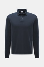 Vorderansicht des 04651/ A trip in a bag Longsleeve-Poloshirt 'Wool TP Polo LS' navy aus Jersey Baumwolle und Wolle, Regular Fit, strukturierter Griff, klassischer Polokragen, Drei-Knopf-Leiste, kleines Weblabel in der Seitennaht, komfortable Rippbündchen