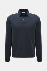 Vorderansicht des 04651/ A trip in a bag Longsleeve-Poloshirt 'Wool TP Polo LS' navy aus Jersey Baumwolle und Wolle, Regular Fit, strukturierter Griff, klassischer Polokragen, Drei-Knopf-Leiste, kleines Weblabel in der Seitennaht, komfortable Rippbündchen
