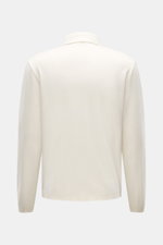 Rückansicht des cremefarbenen 04651/ A trip in a bag Longsleeve-Poloshirt 'Wool TP Polo LS' mit Jersey aus Baumwolle und Wolle, strukturiertem Griff, Regular Fit, klassischem Polokragen, Drei-Knopf-Leiste, kleinem Weblabel in der Seitennaht und komfortabl