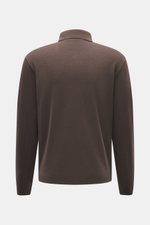 Rückansicht des dunkelbraunen 04651/ A trip in a bag Longsleeve-Poloshirts Wool TP Polo LS aus Jersey mit Baumwolle, Wolle, Regular Fit, Polokragen, Rippbündchen.