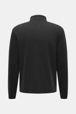 Rückansicht des schwarzen 04651/ A trip in a bag Longsleeve-Poloshirt 'Wool TP Polo LS' mit Baumwoll-Woll-Jersey, strukturierter Griff, Regular Fit, klassischem Polokragen, Drei-Knopf-Leiste, kleinem Weblabel und Rippbündchen.